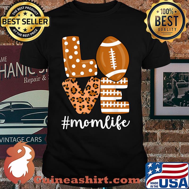 Love Football American Mom Life Player with Leopard T-Shirt