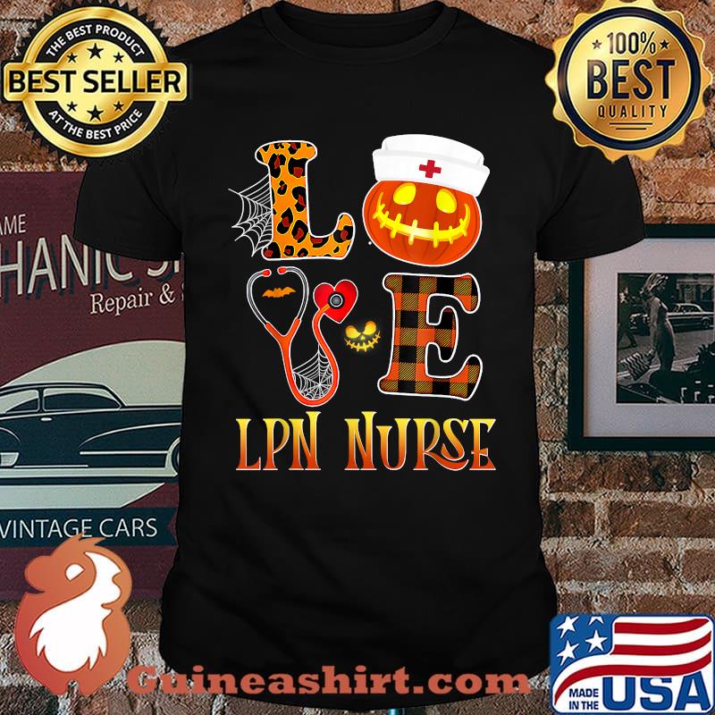 Love Halloween LPN Nurse Costume Stethoscope Leopard Pumpkin T-Shirt