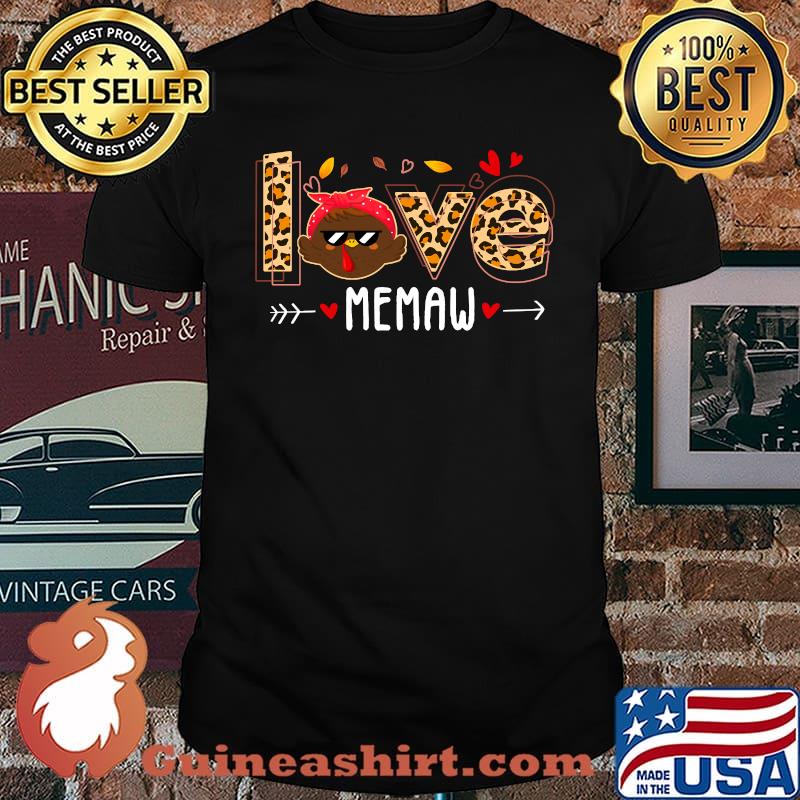 Love Memaw Leopard Print Cute Turkey Thanksgiving T-Shirt