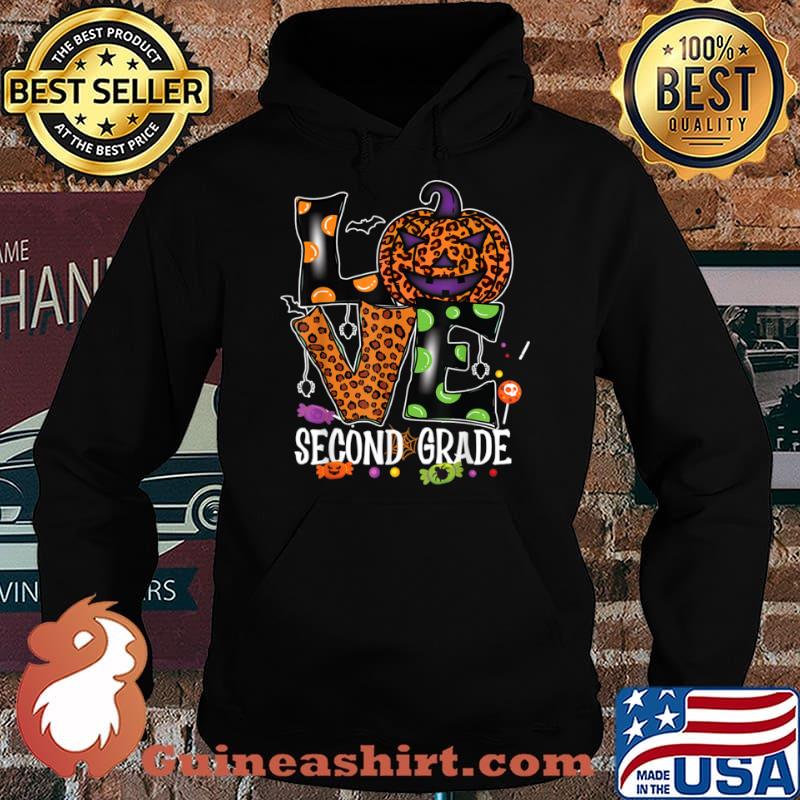 Love Second Grade Teacher Halloween Leopard Pumpkin Shirt Hoodie