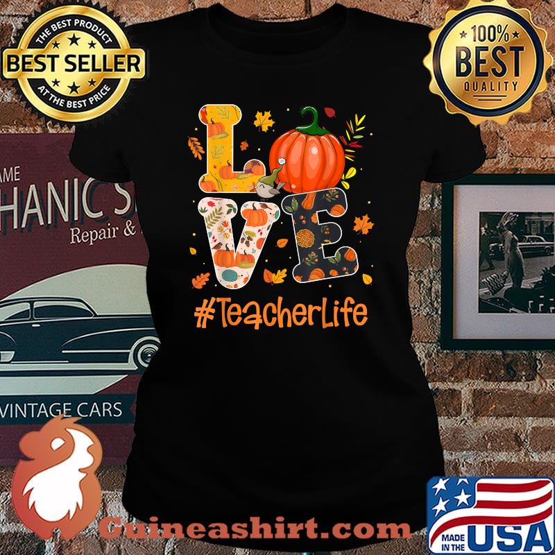Love #Teacher Life Pumpkin Halloween T-Shirt Laides tee