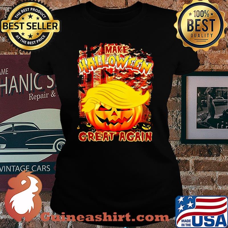 Make Halloween Great Again Trumpkin American Flag Shirt Laides tee