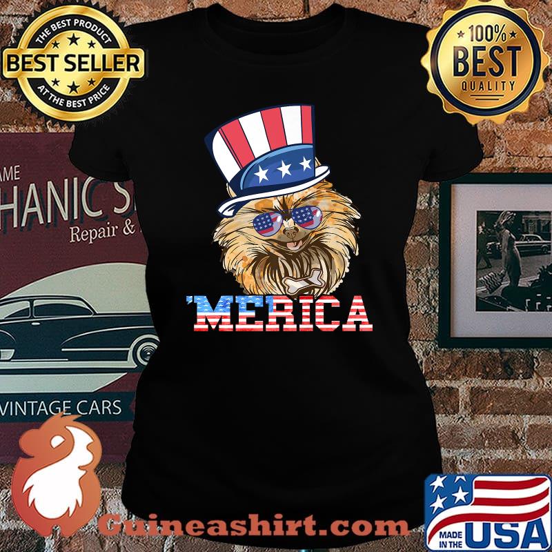 Merica Patriotic Pomeranian Dog Owner Pom Dog American Flag T-Shirt Laides tee