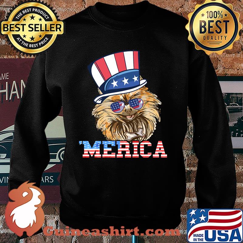 Merica Patriotic Pomeranian Dog Owner Pom Dog American Flag T-Shirt Sweater