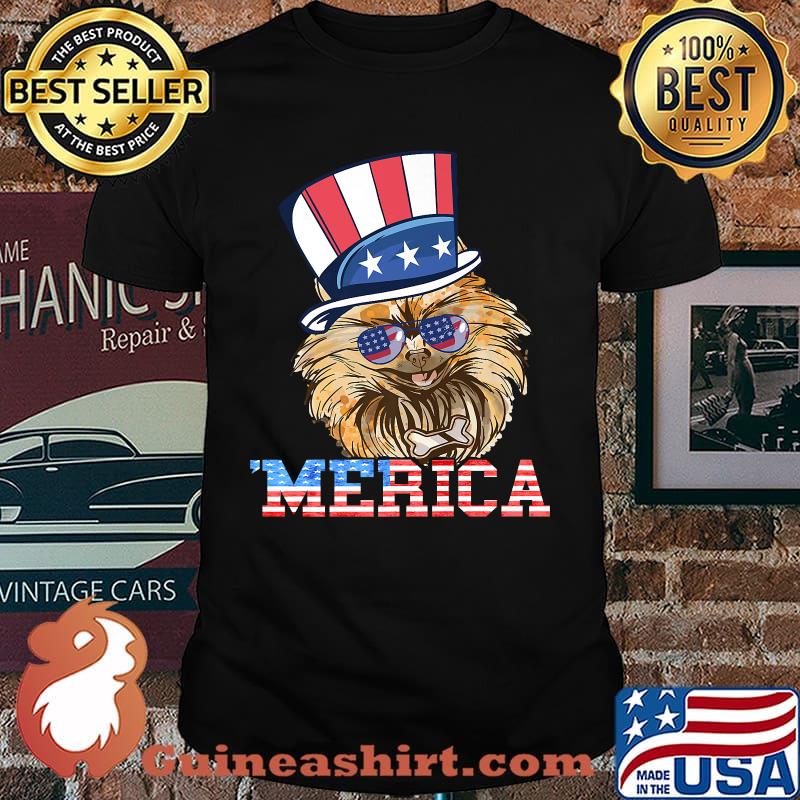 Merica Patriotic Pomeranian Dog Owner Pom Dog American Flag T-Shirt