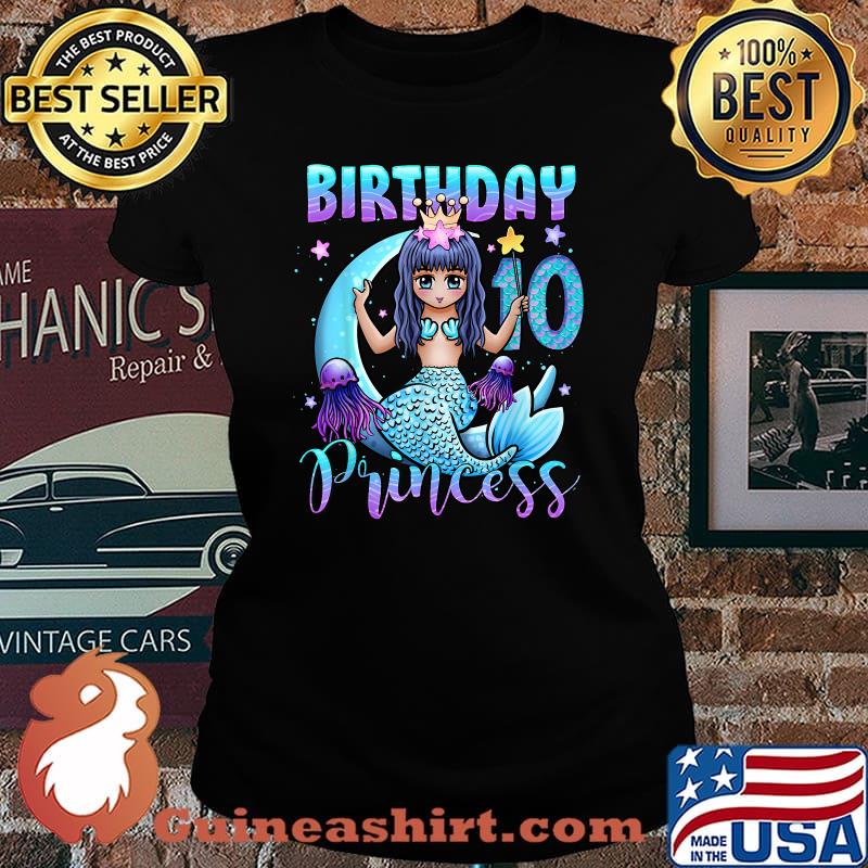 Mermaid Birthday Girl 10 Princess Moon T-Shirt Laides tee