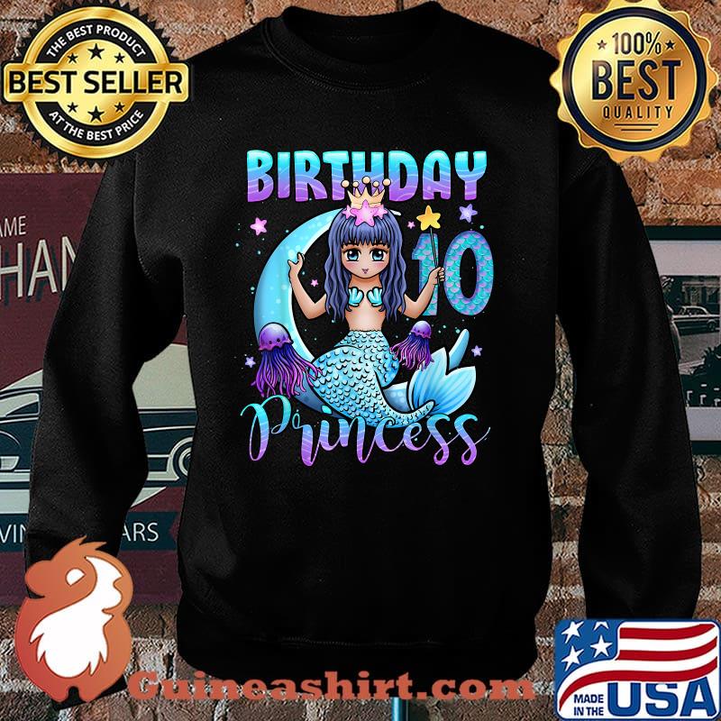 Mermaid Birthday Girl 10 Princess Moon T-Shirt Sweater