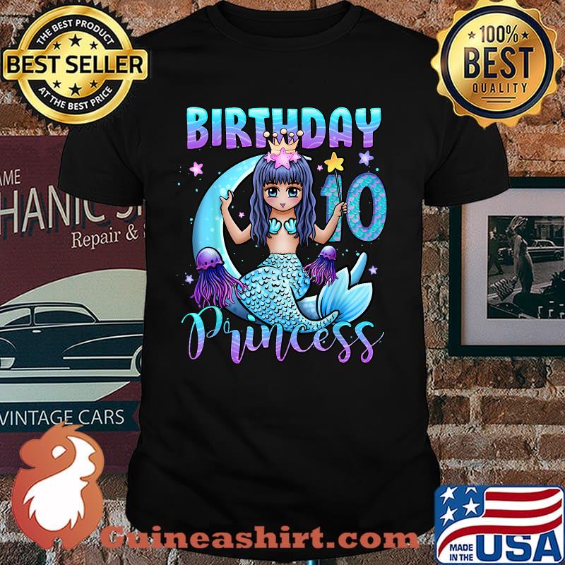 Mermaid Birthday Girl 10 Princess Moon T-Shirt
