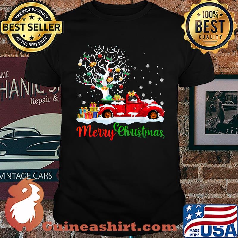 Merry Christmas Red Truck Christmas Tree Lights Snow T-Shirt