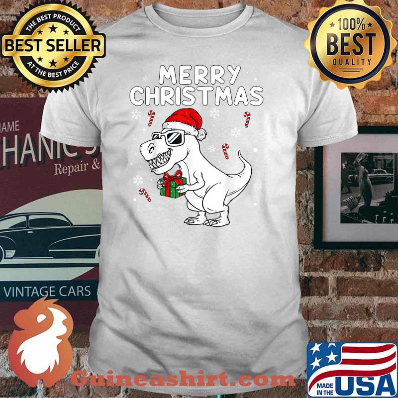 Merry Christmas T Rex Dinosaur Boys Kids Family Xmas T-Shirt