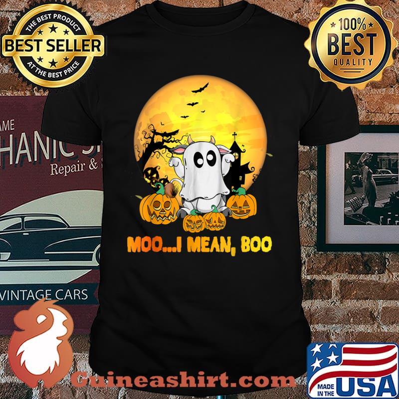 Moo I Mean Boo Ghost Cow Halloween Farmer Shirt