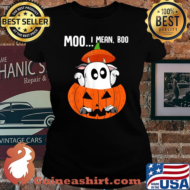 Moo I Mean Boo Halloween Ghost Cow Pumpkin 2021 T-Shirt Laides tee