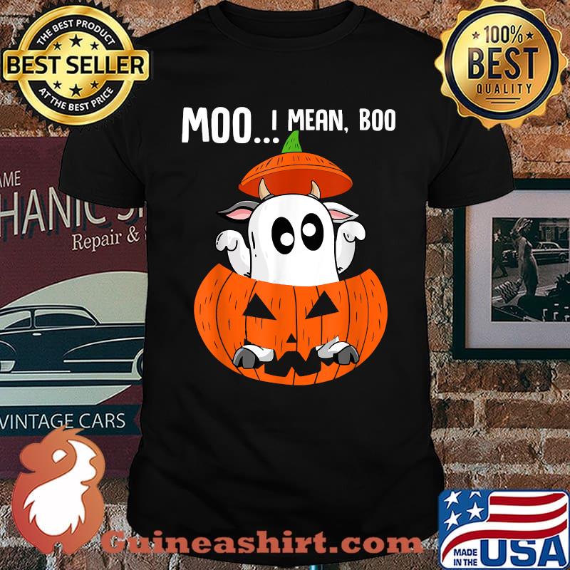 Moo I Mean Boo Halloween Ghost Cow Pumpkin 2021 T-Shirt