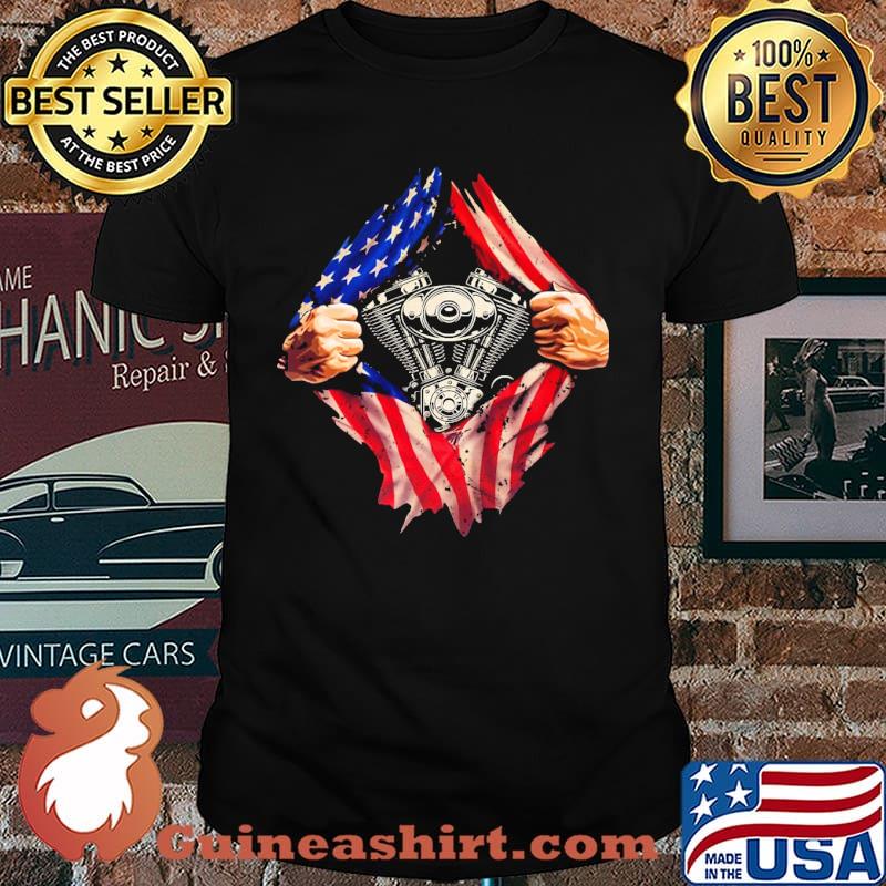 Motorcycle engine usa flag open 4th july shirt