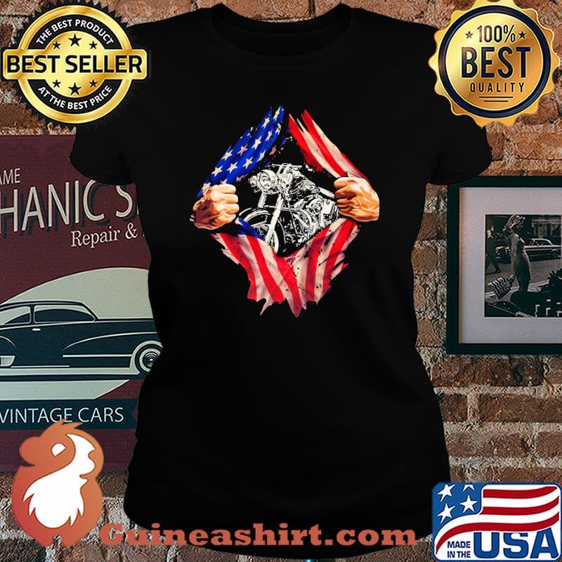 Motorcycle usa flag open 4th july s Laides tee