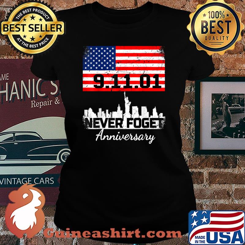 Nice 9.11.01 Never Forget American Flag 20th Anniversary- 20 Years NY T-Shirt Laides tee
