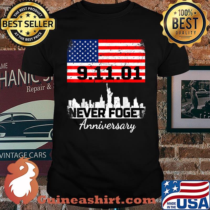 Nice 9.11.01 Never Forget American Flag 20th Anniversary- 20 Years NY T-Shirt