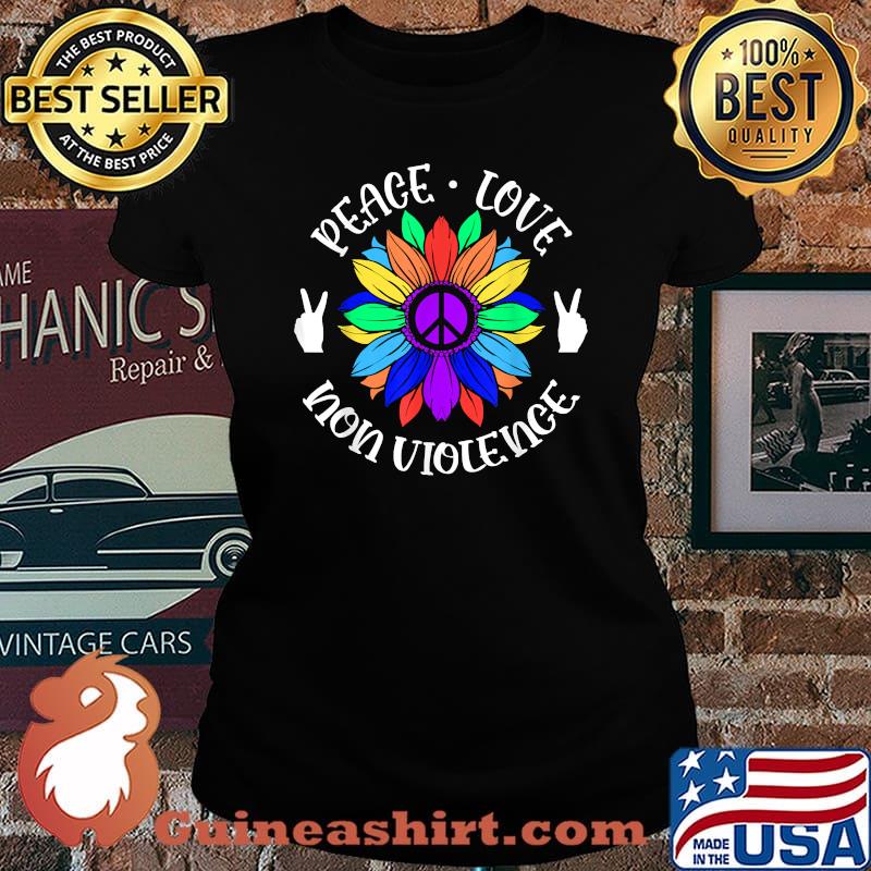 Non Violence Peace Love Sign Sunflower Graphic October 2nd T-Shirt Laides tee