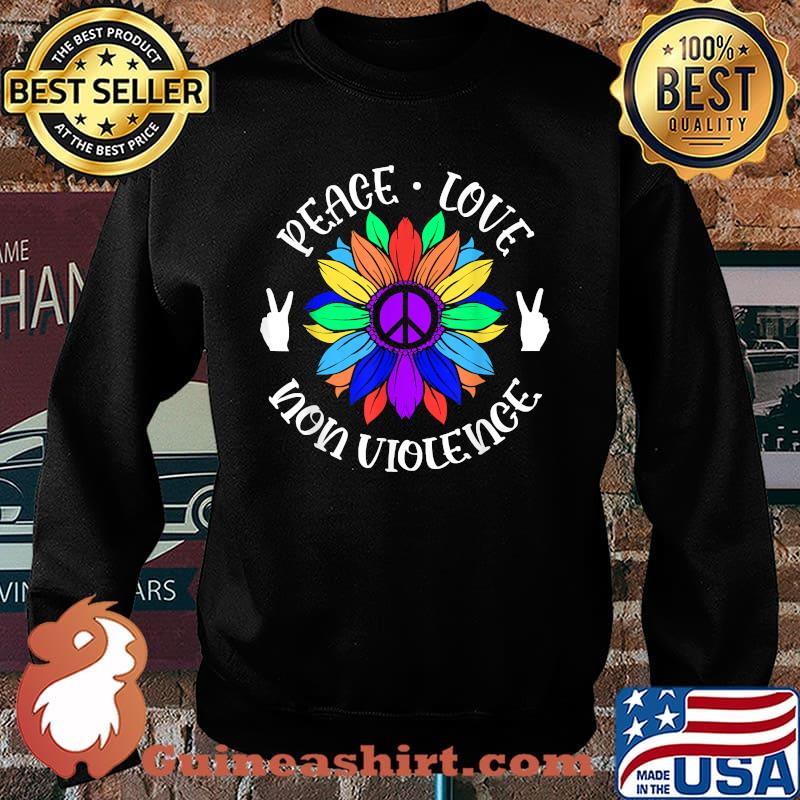 Non Violence Peace Love Sign Sunflower Graphic October 2nd T-Shirt Sweater