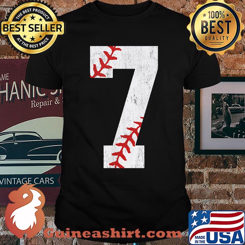 Number 7 Vintage 7th Birthday Baseball Lover Sport T-Shirt