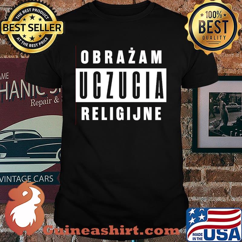 Obrażam Uczugia Religijne Czerwona Koszulka Męska shirt
