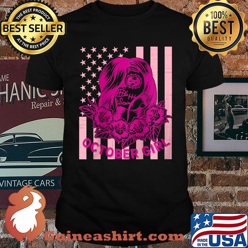 October Girl Pink Skull Breast Cancer Awareness Halloween T-Shirt