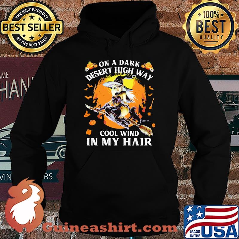 On a dark desert high way cool wind in my hair witch riding broom moon halloween s Hoodie