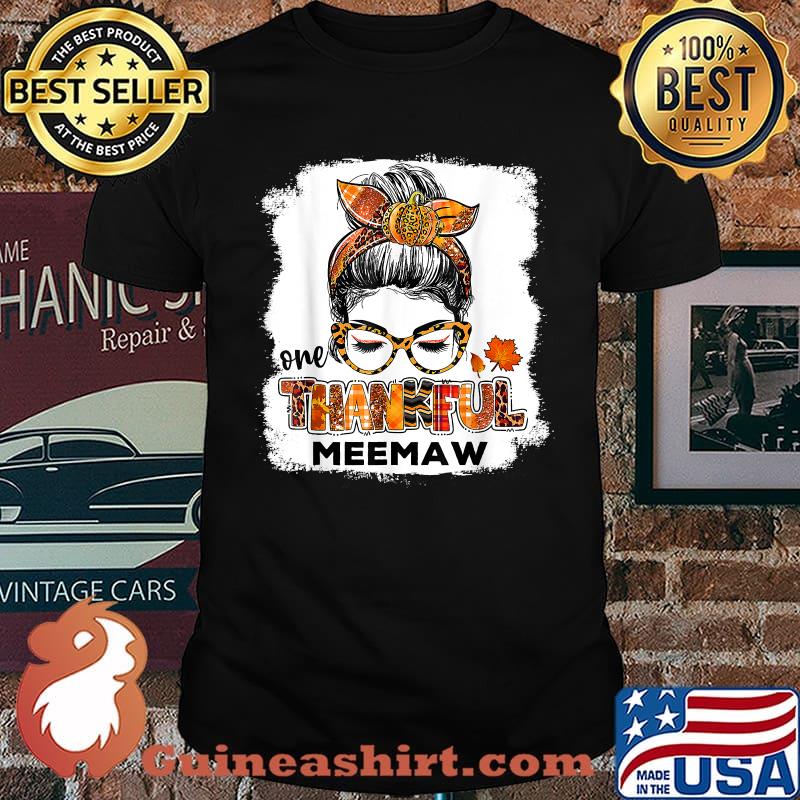 One Thankful Meemaw Fall Costume Leaves Autumn Thanksgiving T-Shirt