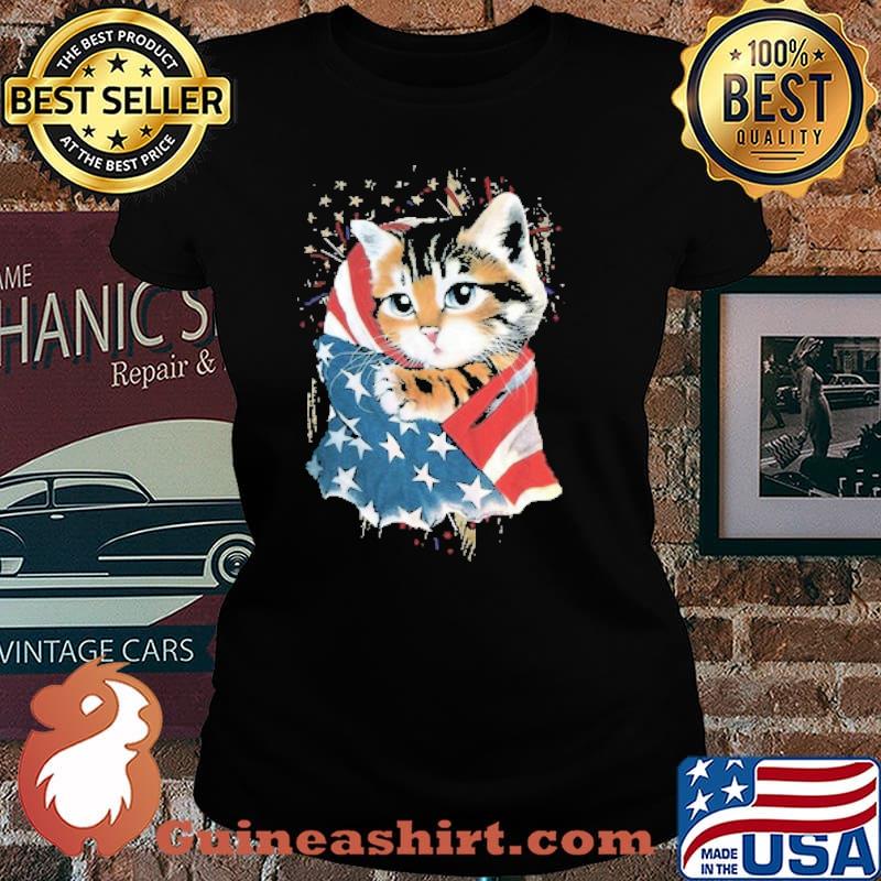 Patriotic Cat American Flag Shirt Laides tee