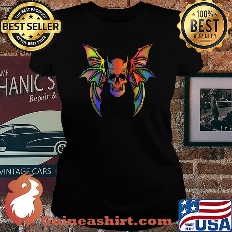 Psychedelic Rainbow Batwing Demon Skull Metal Rock Band T-Shirt Laides tee