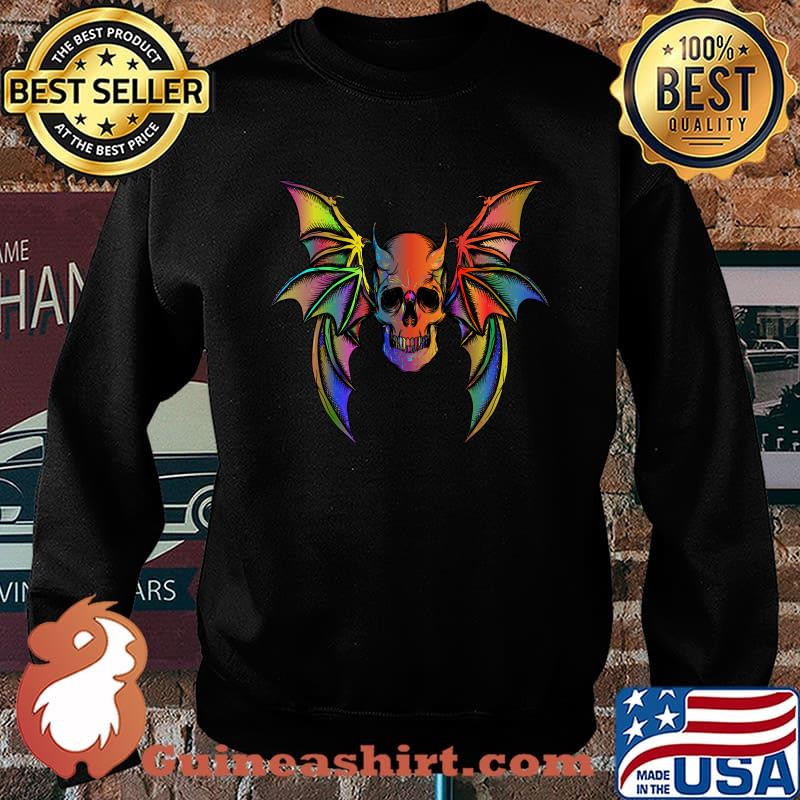 Psychedelic Rainbow Batwing Demon Skull Metal Rock Band T-Shirt Sweater