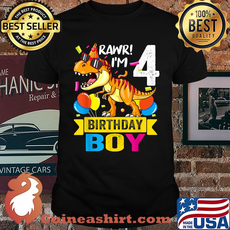 Rawr I'm 4th Birthday Boy Dinosaur T-rex 4 Years Old Party T-Shirt