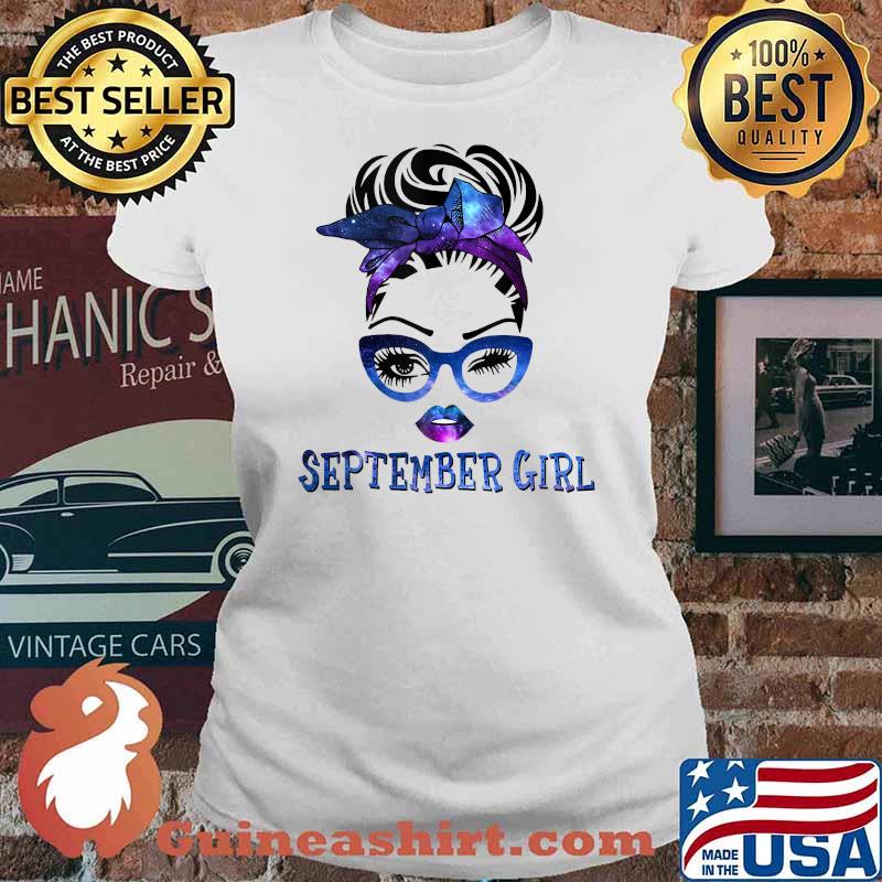 September Girl Galaxy Wink Eye Messy Bun Glasses T-Shirt Ladies tee