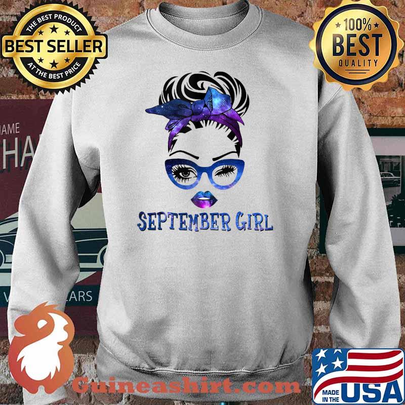 September Girl Galaxy Wink Eye Messy Bun Glasses T-Shirt Sweater