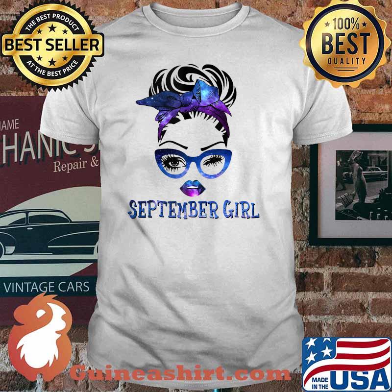 September Girl Galaxy Wink Eye Messy Bun Glasses T-Shirt