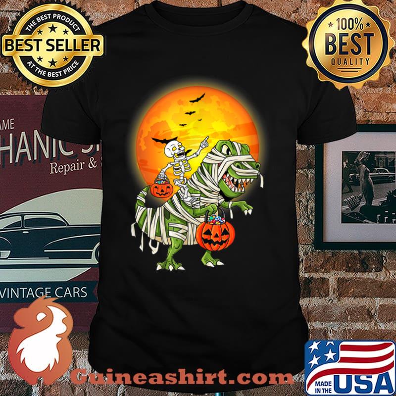 Skeleton Riding Mummy Dinosaur Halloween Shirt