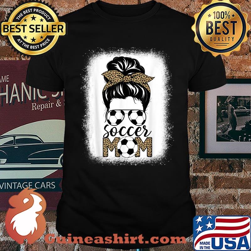 Soccer Mom Life Bleached Messy Bun Hair Leopard Football T-Shirt