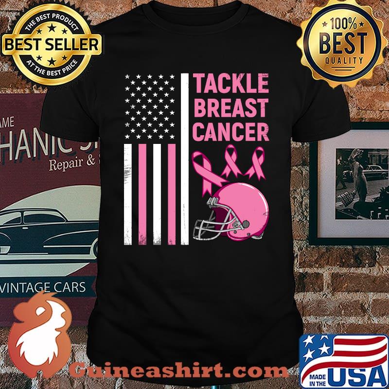 Tackle Breast Cancer Football Survivor American Flag T-Shirt