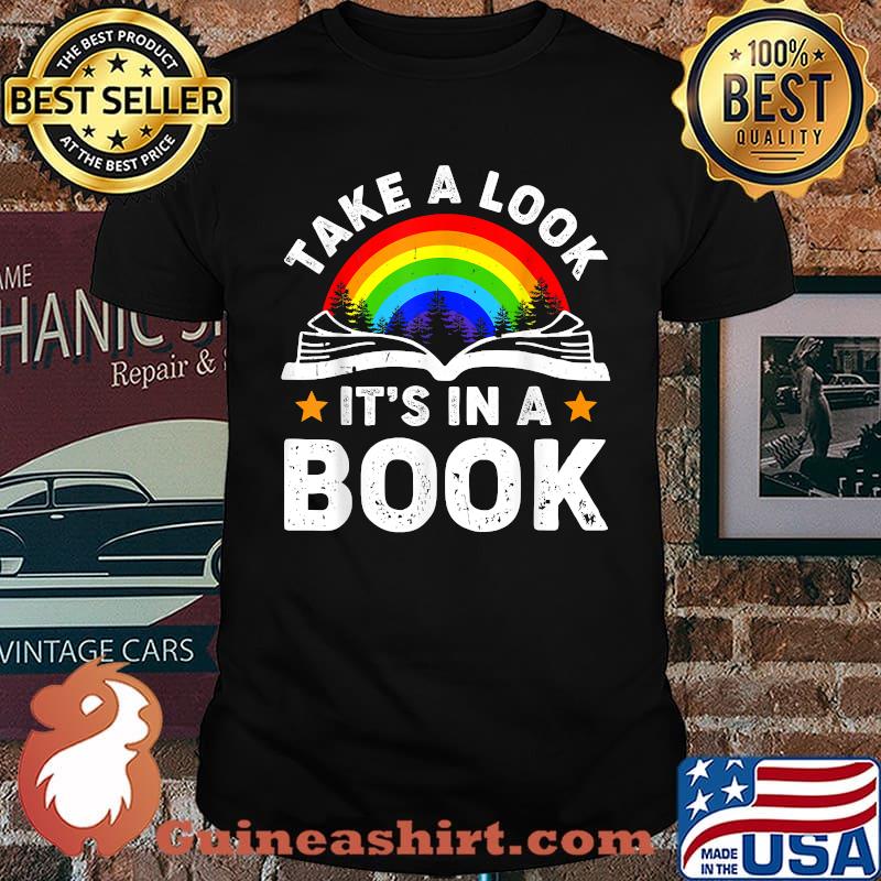 Take a Look it's in a Book Reading Vintage Retro rainbow T-Shirt