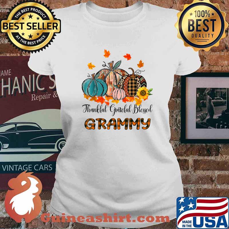 Thankful Grateful Blessed Grammy Pumpkins Sunflower Thanksgiving T-Shirt Ladies tee