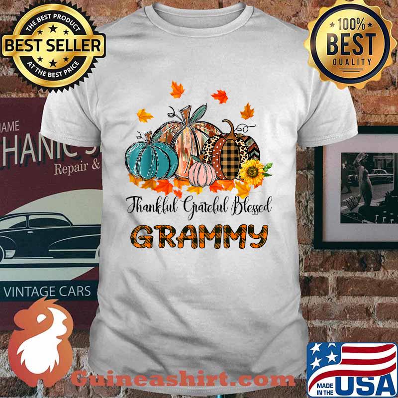 Thankful Grateful Blessed Grammy Pumpkins Sunflower Thanksgiving T-Shirt