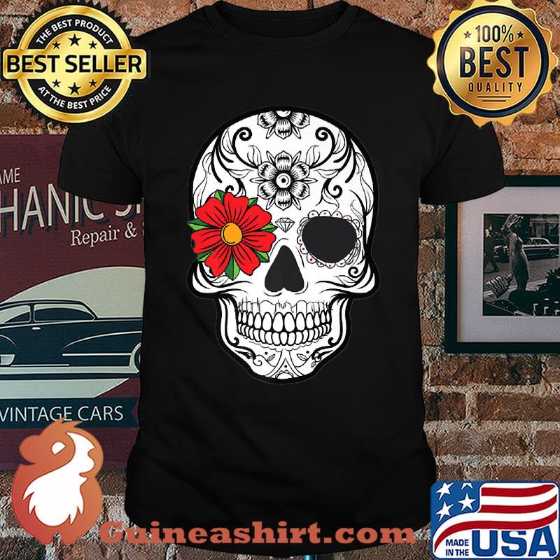 The Skull With Flower Hips Over Eyes Cinco de Mayo T-Shirt