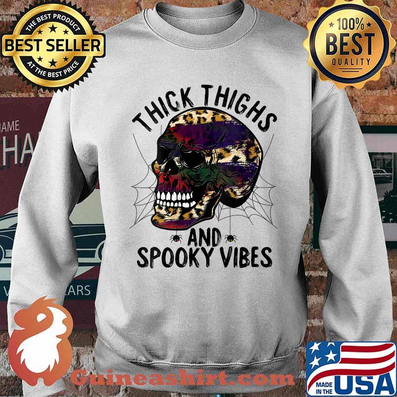 Thick Thighs And Spooky Vibes Omn0 Leopard Skull Halloween T-Shirt Sweater