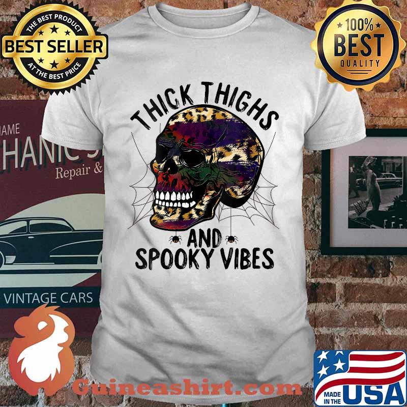 Thick Thighs And Spooky Vibes Omn0 Leopard Skull Halloween T-Shirt