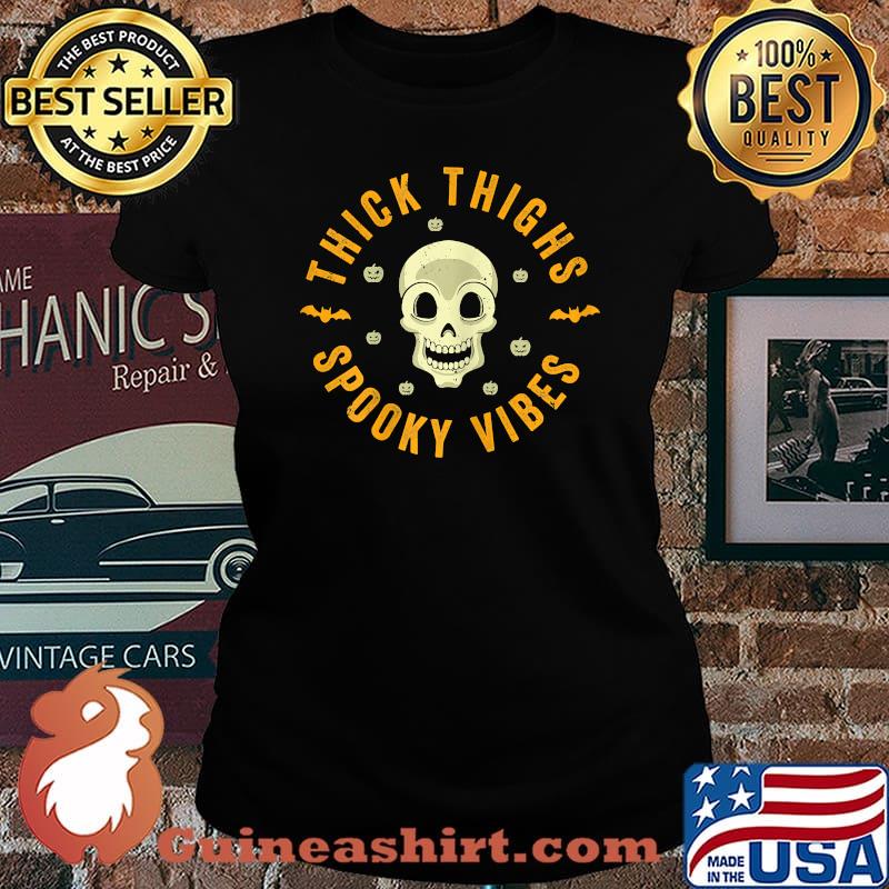 Thick Thighs & Spooky Vibes Halloween Skulls T-Shirt Laides tee