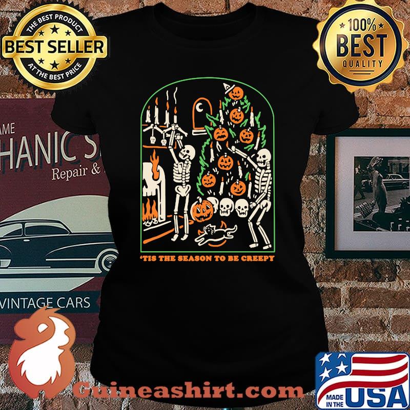 Tis The Season To Be Creepy, Skull And Pumpkin T-Shirt Laides tee