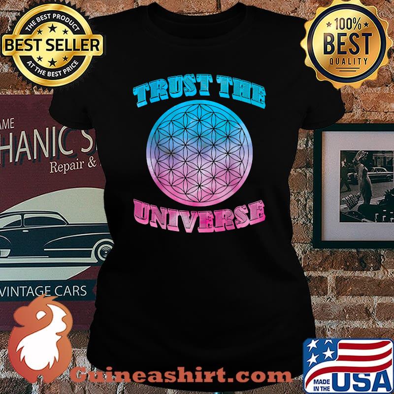 Trust the Universe Flower of Life Sacred Geometry Pink Blue T-Shirt Laides tee