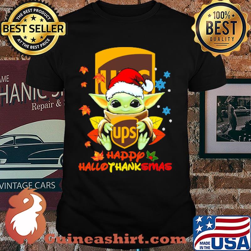 Ups logo happy hallothanksmas yoda wear santa hat shirt
