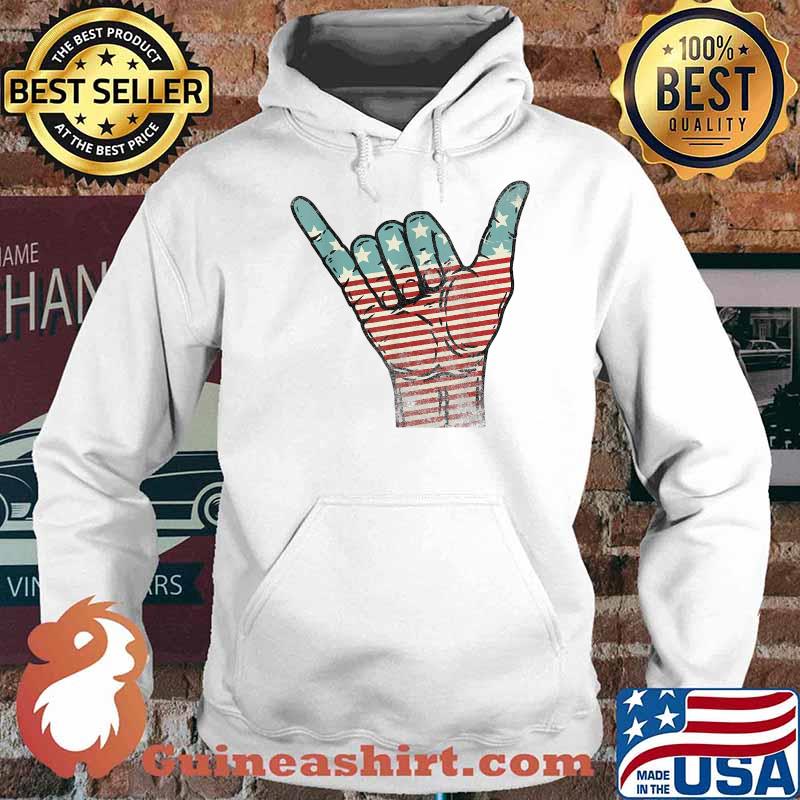 Usa Hang Loose American Shaka Hand Rock n Roll US Flag T-Shirt Hoodie