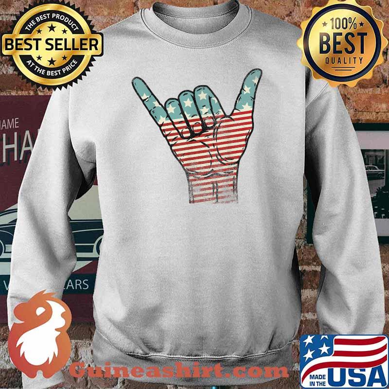 Usa Hang Loose American Shaka Hand Rock n Roll US Flag T-Shirt Sweater